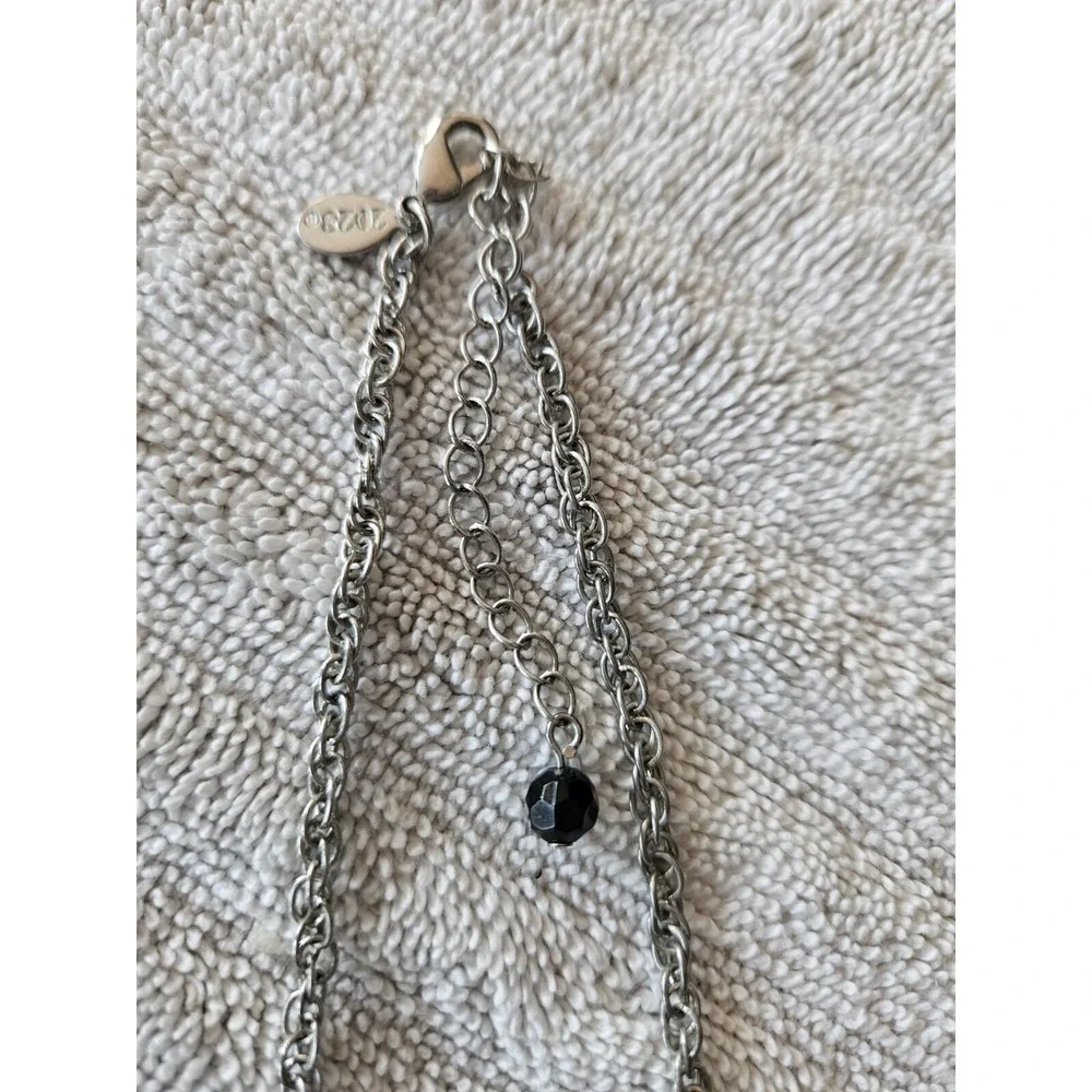 2028 Brand Jewelry Oval‎ Faceted Necklace 18 Inch. Black And Silver Toned